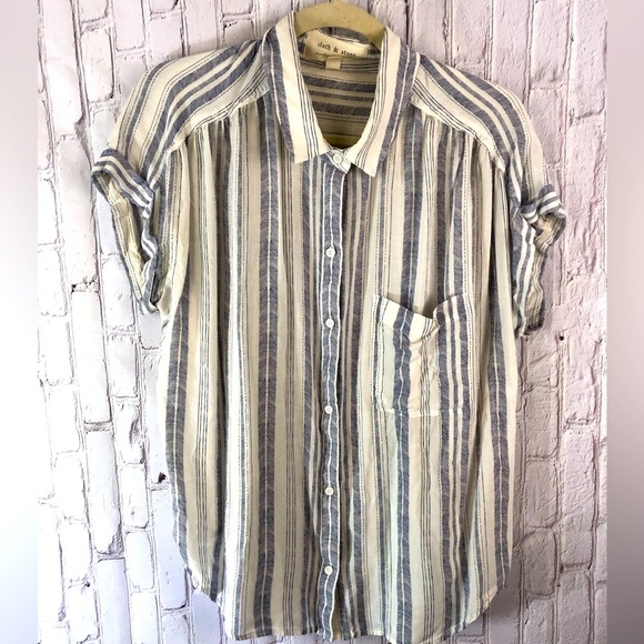 cloth & stone Tops - Cloth & Stone boho striped short sleeved button front top large